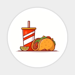 Taco Mexican Food with Lemonade Cartoon Vector Icon Illustration Magnet